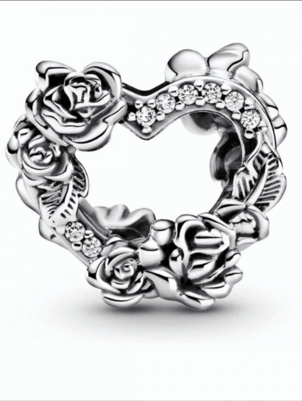 New Open Heart and Rose Flowers Charm for Pandora bracelet, Sterling Silver 925